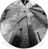 WallCircle - Wandcirkel - Muurcirkel - Zwart-wit foto van de Willis Tower in de Verenigde Staten - Aluminium - Dibond - ⌀ 120 cm - Binnen en Buiten XXL