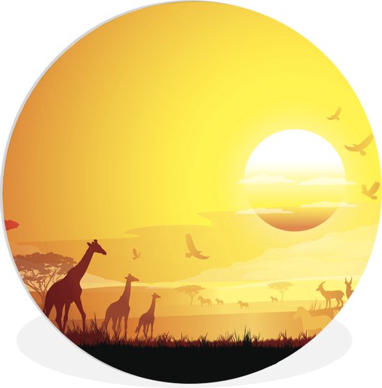 WallCircle - Wandcirkel ⌀ 90 - Een illustratie van het Afrikaanse landschap met giraffen - Ronde schilderijen woonkamer - Wandbord rond - Muurdecoratie cirkel - Kamer decoratie binnen - Wanddecoratie muurcirkel - Woonaccessoires