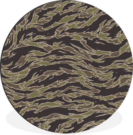 WallCircle - Wandcirkel - Muurcirkel - Camouflage patroon met strepen - Aluminium - Dibond - ⌀ 90 cm - Binnen en Buiten