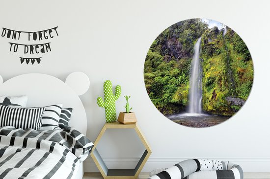 Cascade dans le Parc National de Whanganui en Océanie Cercle mural aluminium ⌀ 120 cm - impression photo sur cercle mural / cercle vivant / cercle jardin (décoration murale) XXL / Groot format!