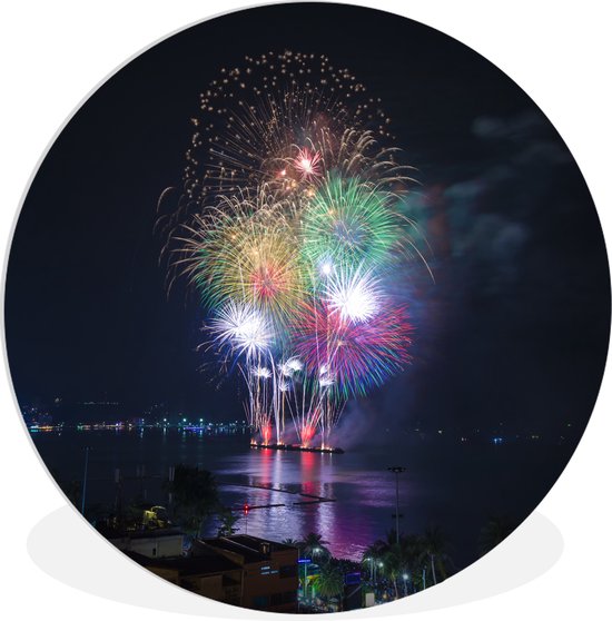 WallCircle - Wandcirkel ⌀ 30 - Vuurwerk festival - Ronde schilderijen woonkamer - Wandbord rond - Muurdecoratie cirkel - Kamer decoratie binnen - Wanddecoratie muurcirkel - Woonaccessoires