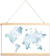 JUNIQE - Posterhanger World Map Watercolour -40x60 /Blauw & Wit