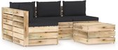 vidaXL 5-delige Loungeset met kussens geïmpregneerd hout