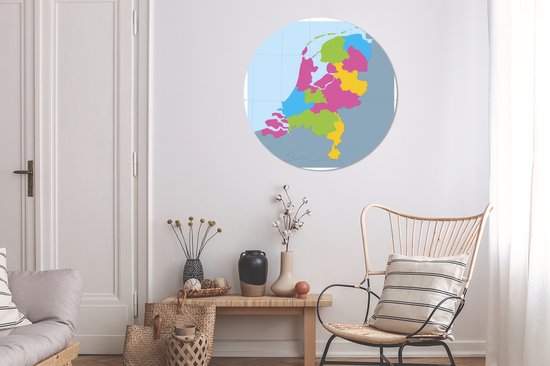 Illustration colorée d'une carte des Nederland Assiette en plastique cercle mural ⌀ 90 cm - impression photo sur cercle mural / cercle vivant (décoration murale)