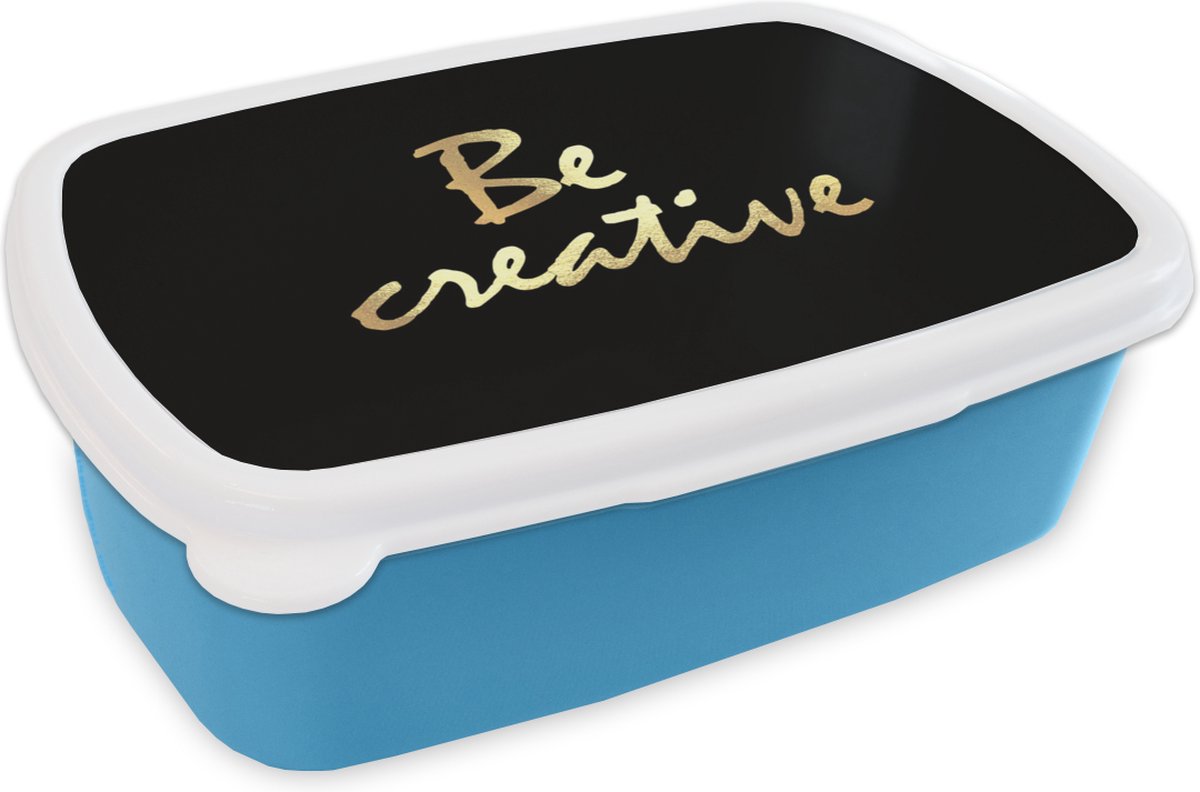 Broodtrommel Blauw - Lunchbox - Brooddoos - Quotes - Creatief - Goud - 18x12x6 cm - Kinderen - Jongen