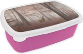 Broodtrommel Roze - Lunchbox - Brooddoos - Hert - Bos - Rood - Herfst - 18x12x6 cm - Kinderen - Meisje