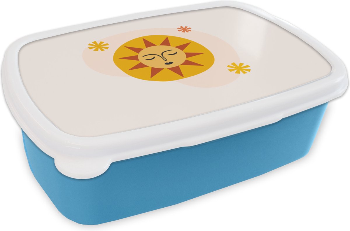 Broodtrommel Blauw - Lunchbox - Brooddoos - Zon - Zomer - Pastel - 18x12x6 cm - Kinderen - Jongen
