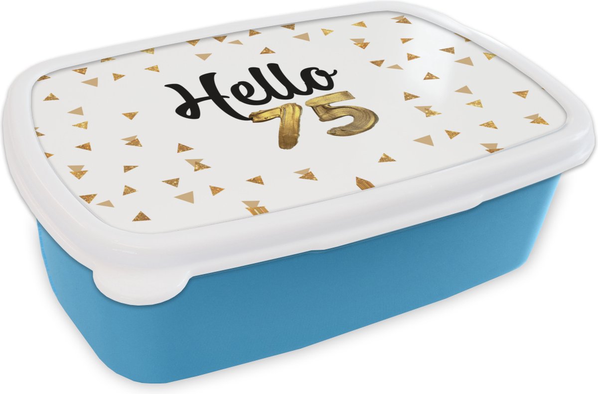 Broodtrommel Blauw - Lunchbox - Brooddoos - Design - 75 Jaar - Quote - 18x12x6 cm - Kinderen - Jongen
