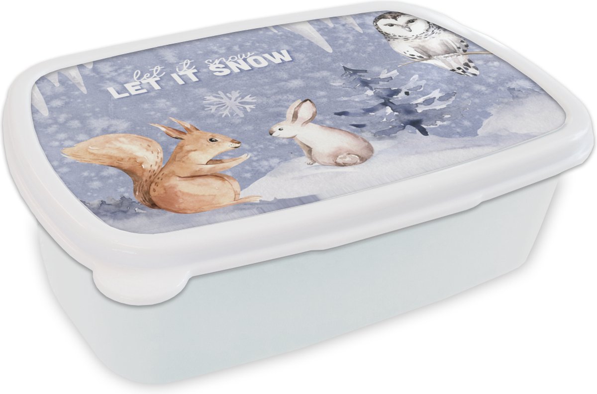 Broodtrommel Wit - Lunchbox - Brooddoos - Winter - Sneeuw - Eekhoorn - 18x12x6 cm - Volwassenen