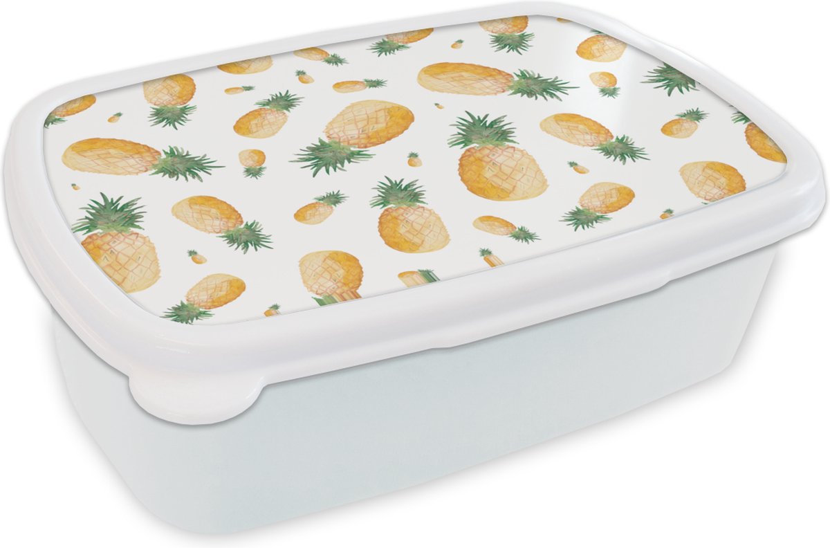 Broodtrommel Wit - Lunchbox - Brooddoos - Ananassen - Fruit - Wit - 18x12x6 cm - Volwassenen