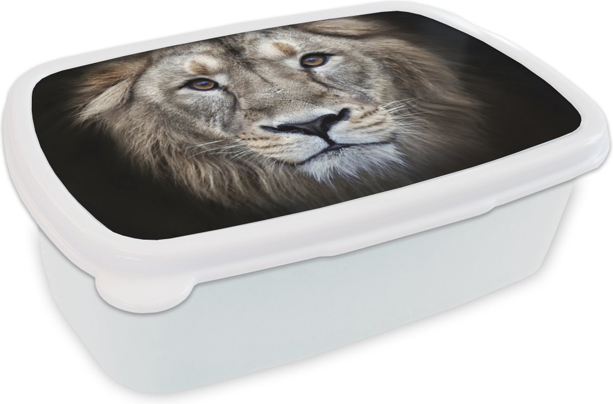 Broodtrommel Wit - Lunchbox - Brooddoos - Leeuw - Portret - Wild - 18x12x6 cm - Volwassenen
