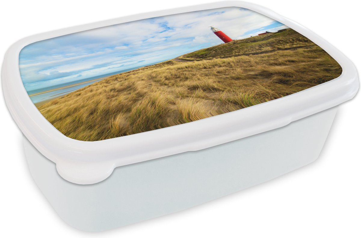Broodtrommel Wit - Lunchbox - Brooddoos - Strand - Vuurtoren - Duin - 18x12x6 cm - Volwassenen