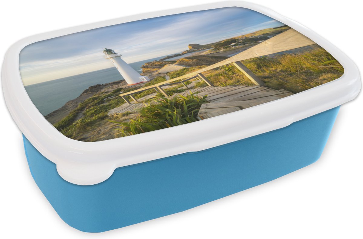 Broodtrommel Blauw - Lunchbox - Brooddoos - Zee - Vuurtoren - Wit - 18x12x6 cm - Kinderen - Jongen