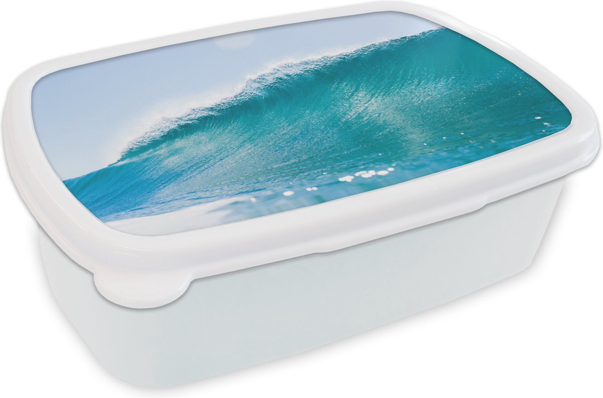 Broodtrommel Wit - Lunchbox - Brooddoos - Zee - Golf - Blauw - 18x12x6 cm - Volwassenen