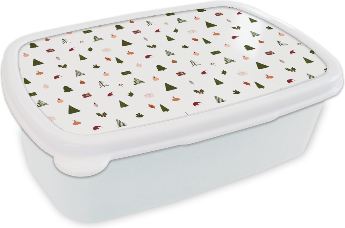 Broodtrommel Wit - Lunchbox - Brooddoos - Kerst - Sjablonen - Wit - 18x12x6 cm - Volwassenen
