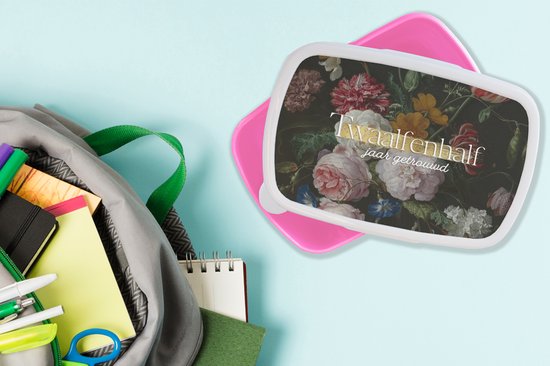 Boîte à lunch Rose - Boîte à lunch - Boîte à pain - Marié depuis douze ans et demi - Dictons - Citations - Anniversaire - Amour - 18x12x6 cm - Enfants - Fille