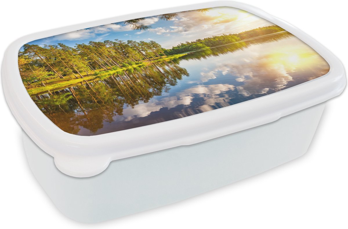 Broodtrommel Wit - Lunchbox - Brooddoos - Zon - Water - Bomen - 18x12x6 cm - Volwassenen