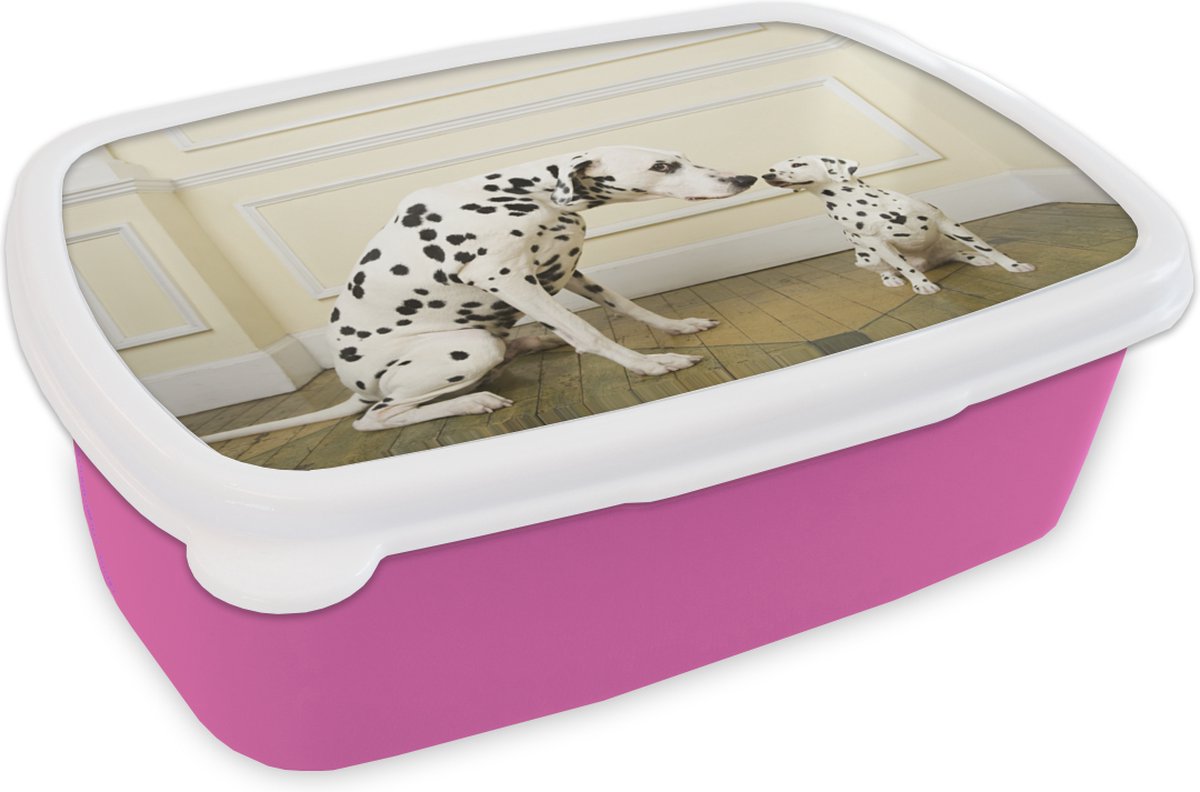 Broodtrommel Roze - Lunchbox - Brooddoos - Hond - Pup - Huis - 18x12x6 cm - Kinderen - Meisje