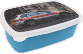Broodtrommel Blauw - Lunchbox - Brooddoos - Auto - Politie - Weg - 18x12x6 cm - Kinderen - Jongen