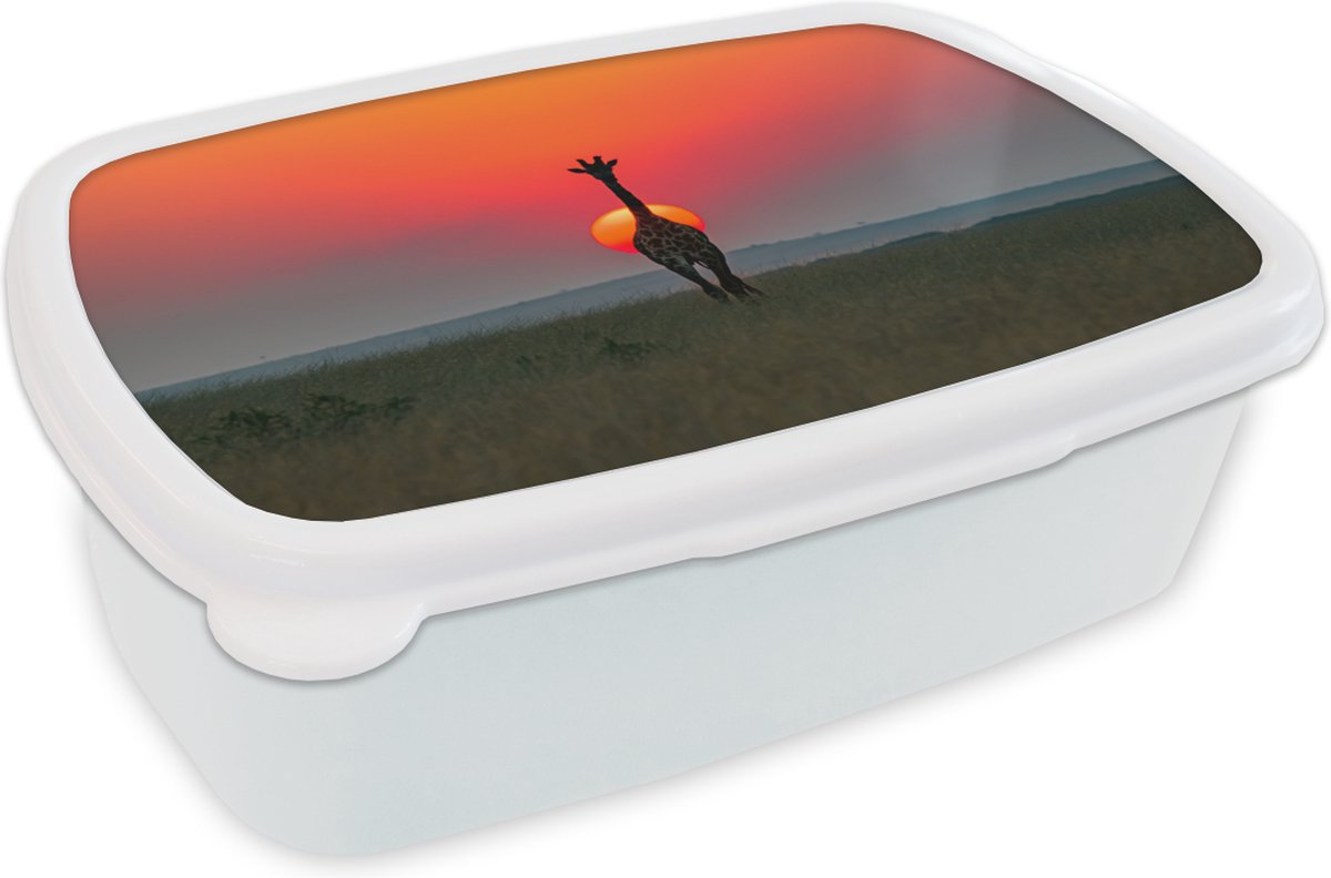 Broodtrommel Wit - Lunchbox - Brooddoos - Giraffe - Zon - Lucht - 18x12x6 cm - Volwassenen