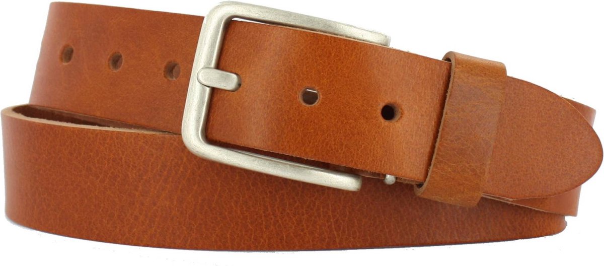 Leren Riem Heren/Dames | 4cm breed | Riemmaat: 105cm (totale lengte: 120cm) | 100% echt leer | Kleur: cognac | Nikkelvrije gesp