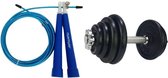 Tunturi - Fitness Set - Halterset 15 kg incl 1 Dumbbellstang - Springtouw Blauw