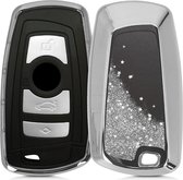 kwmobile autosleutelhoesje voor BMW 3-knops draadloze autosleutel (alleen Keyless Go) - sleutelcover van TPU in zilver / metallic zilver - Sneeuwbol met Sterren design