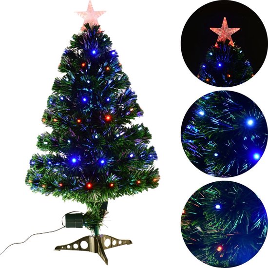 Pakistaans zuiger mosterd Kunstkerstboom met glasvezel verlichting en decoratie - Kerstboom - Kerst -  LED - 90 cm | bol.com