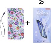 Samsung Galaxy S21 Plus Bookcase hoesje met print - Flowers met 2 stuks Glas Screen protector