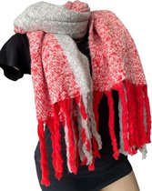 Lange Warme Sjaal- Omslagdoek - Extra Dikke Kwaliteit - Gemêleerd - Rood - Grijs - Wit - 185 x 53 cm (5414)