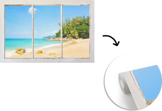 Papier peint - Papier peint photo murale Transparente - Plage - Mer - Largeur 450 cm x hauteur 300 cm