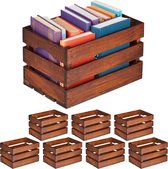 Relaxdays 8x fruitkist hout- houten kist - veilingkist - opbergkist hout - transport krat