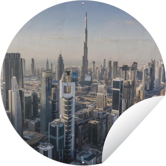 Tuincirkel Skyline - Burj Khalifa - Dubai - 60x60 cm - Ronde Tuinposter - Buiten