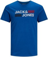 Jack & Jones corp stripe & block logo O-hals shirt blauw - XXL