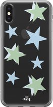 Green Stars - iPhone Transparant Case - Doorzichtig hoesje geschikt voor iPhone X / 10 / Xs hoesje - Ster design sterren - Transparant