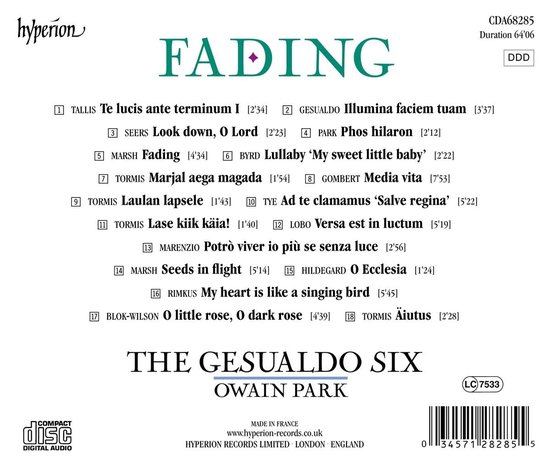 The Gesualdo Six, Owain Park - Fading (CD), The Gesualdo Six, Owain ...