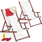 Relaxdays strandstoel hout - set van 2 - ligstoel inklapbaar - campingstoel met 3 standen