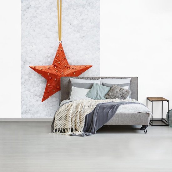 Papier peint photo peint photo vinyle - Une étoile rouge avec un fond enneigé largeur 200 cm x hauteur 300 cm - Tirage photo sur papier peint (disponible en 7 tailles)