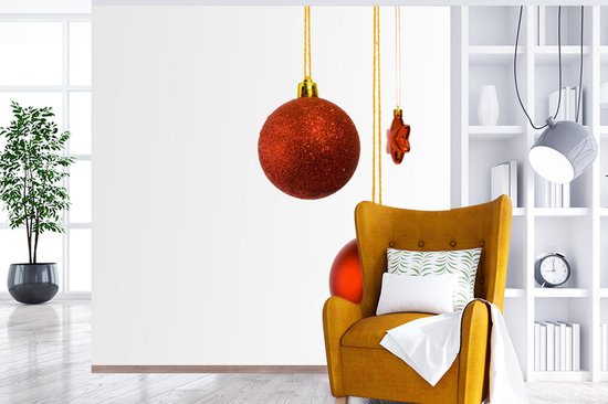 Papier peint Papier peint photo en vinyle - Une paire de boules de Noël rouges avec une étoile de Noël rouge largeur 300 cm x hauteur 300 cm - Tirage photo sur papier peint (disponible en 7 tailles)
