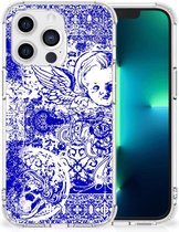 Shockproof Case Geschikt voor 13 Pro Smartphone hoesje met doorzichtige rand Angel Skull Blue