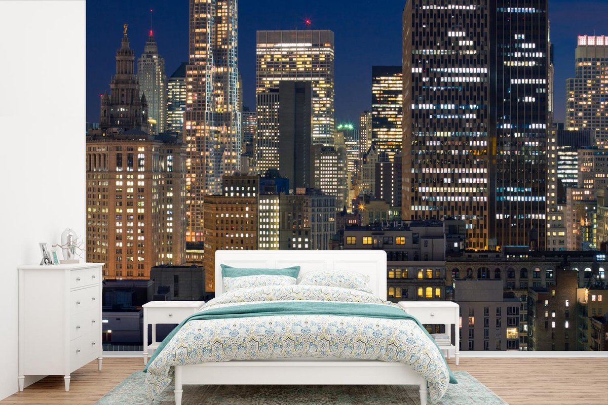 Behang - Fotobehang New York - USA - Nacht - Breedte 360 cm x hoogte 240 cm