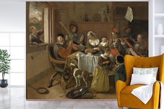 Papier peint vinyle - La famille joyeuse - Peinture de Jan Steen largeur 325 cm x hauteur 260 cm - Tirage photo sur papier peint (disponible en 7 tailles)