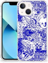 Shockproof Case geschikt voor iPhone 13 mini Smartphone hoesje met doorzichtige rand Angel Skull Blue