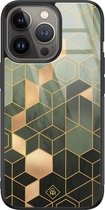 iPhone 13 Pro hoesje glass - Kubus groen | Apple iPhone 13 Pro  case | Hardcase backcover zwart