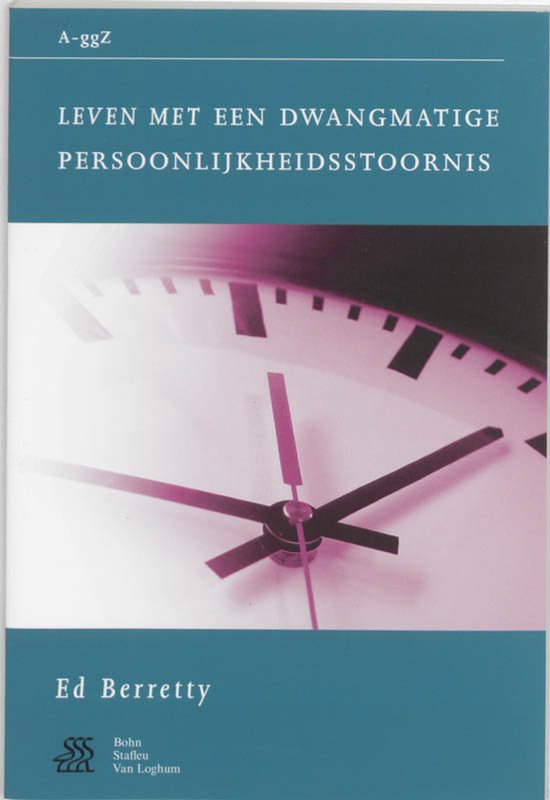 Boek 'Leven met een dwangmatige persoonlijkheidsstoornis' met een klok op de voorgrond.