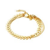 Twice As Nice Armband in goudkleurig edelstaal, dubbele ketting met platte slang en pijltjes motief  16 cm+3 cm