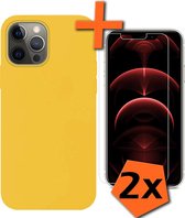 iPhone 13 Pro Max Hoesje Siliconen Case Met 2x Screenprotector Met Dichte Notch - iPhone 13 Pro Max Hoes Siliconen Cover Met 2x Beschermglas - Geel