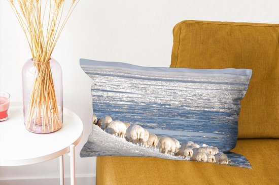 Sierkussen Mer des Wadden pour l'intérieur - Moutons sur la digue de la mer des Wadden - 50x30 cm - Coussin intérieur rectangulaire en coton