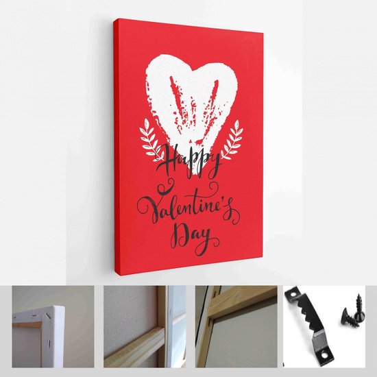 Onlinecanvas - Schilderij - Happy Valentines Day Kaarten. Handgetekende Romantische Belettering Art Verticaal - Multicolor - 40 X 30 Cm
