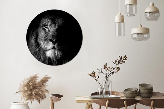 Cercle de papier peint - Lion - Animal - Zwart - noir et blanc - 100x100 cm - Cercle mural XXL